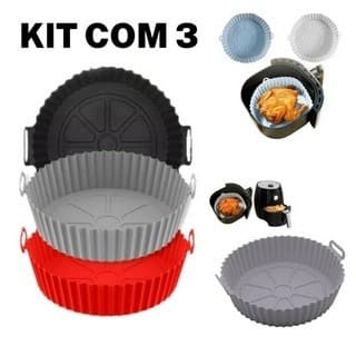 Kit 1/2/3 Forma de Silicone para Air Fryer Forno Microondas Fritadeira Assadeira Reutilizável Antiaderente Flexível