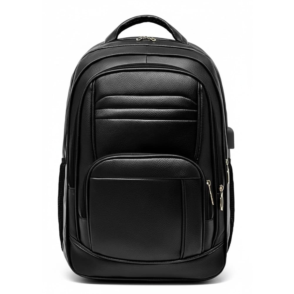 Mochila de Couro Grande 2025 Preta Resistente Bolso para Notebook Escola Entrada USB