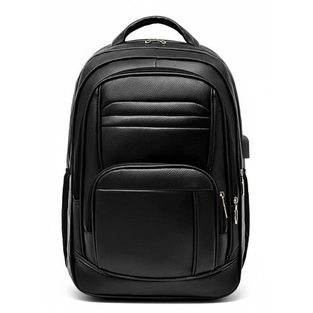Mochila de Couro Grande 2025 Preta Resistente Bolso para Notebook Escola Entrada USB