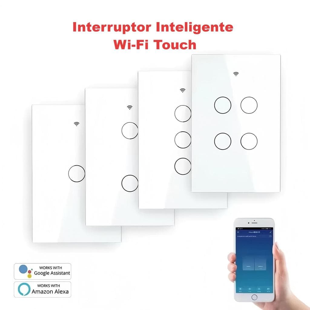Interruptor Inteligente Touch 1/2/3/4 Botão WiFi Smart Automação,Compatível Alexa Google Smart Tuya
