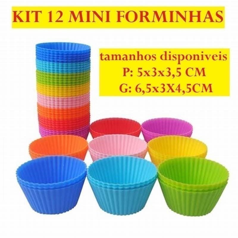Oferta Kit 12 Mini Forminha de Silicone 5x3x2CM e 6,5x3X4,5Cm para Bolo Forma de Cupcakes Colorido