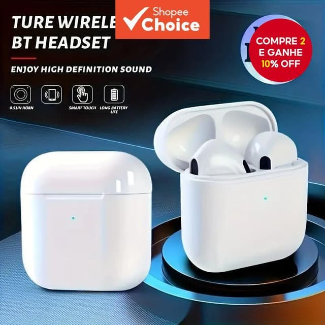 Fones de Ouvido Pro4 Tws À Prova D'água para Jogos Fone Sem Fio Bluetooth com Microfone