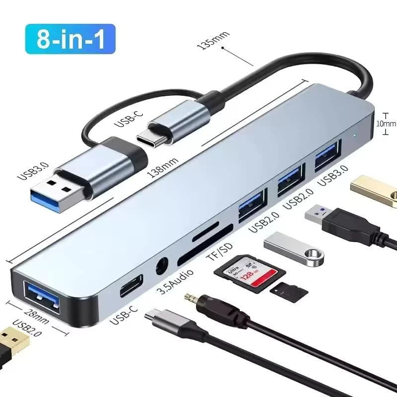 Hub USB Type C 8 em 1 com Leitor de Cartão Divisor 3.0 2.0 Sd Tf Docking Station Bombom