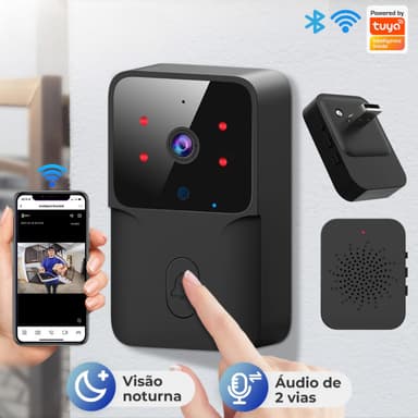 Campainha Wi-fi Inteligente Câmera HD Visão Noturna App Tuya Alexa Interfone Sem Fio Ao Ar Livre