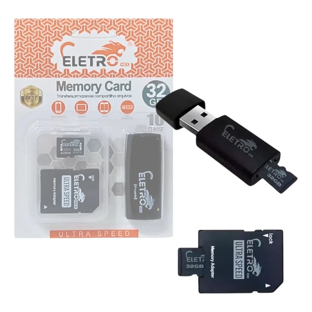 Cartão de Memória 32gb Adap Sd Pen Drive Classe 10 Eletromex
