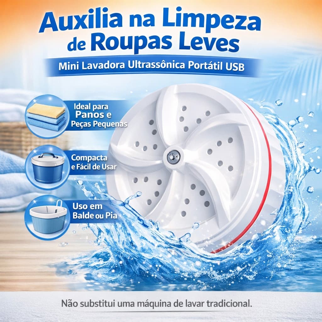 Mini Lavadora Ultrassônica Portátil USB para Panos, Toalhas e Roupas Leves