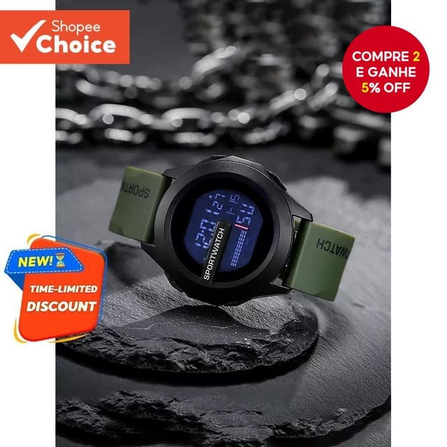 Relógio Esportivo de 50m À Prova de Choque com Resina Caso Alça Antiderrapante Presente de Verão Ao Ar Livre