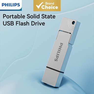 Philips USB 3.2 & Tipo-C Dual-Port Pendrive SSD – 550MB/s de Leitura, SSD Portátil de Alta Velocidade com Ampla