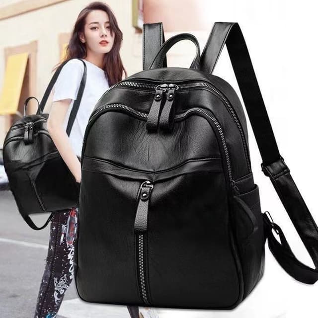 Mochila Feminina com Zíper de Grande Capacidade (preto)