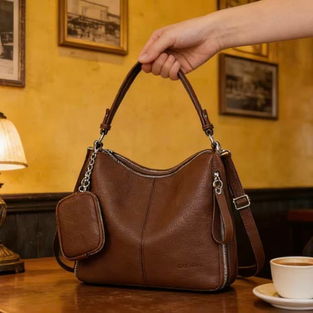 Bolsa Mochila Grande de Ombro e Transversal Feminina de Couro Pu B303 Amy