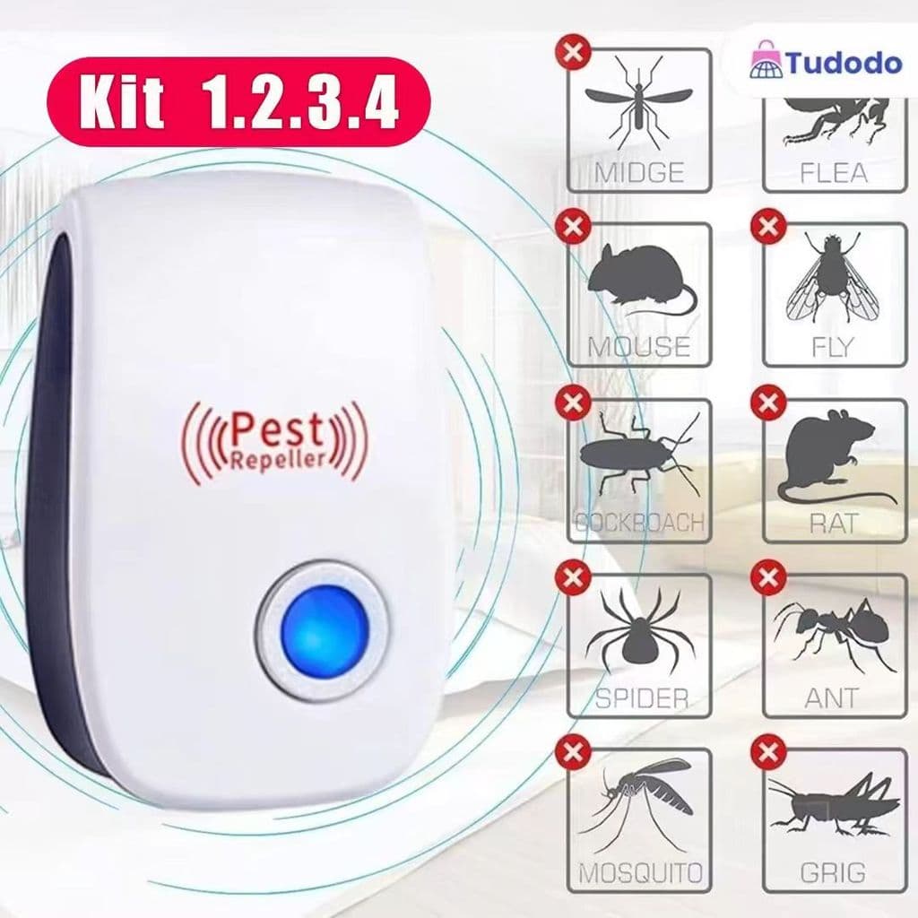 Kit 4/3/2/1 Repelente Eletrônico Ultrassônico Mosca Pernilongos Baratas Morcegos Repele e Espanta Ratos Bivolt