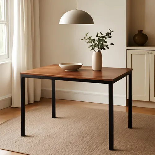 Mesa Jantar Ciplafe Flex Tubo Preto Fosco Tampo Madeira Amêndoa 1,10m 4 Lugares