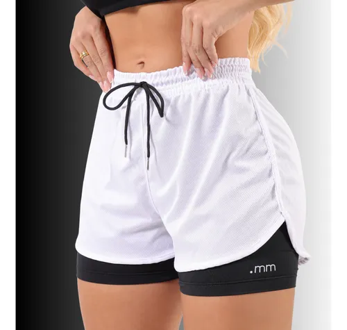 Short Duplo Compreensão Fitness Bermuda Academia Feminino
