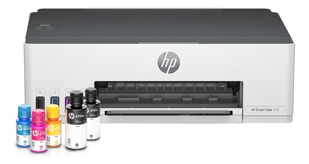 Impressora HP Smart Tank 210 Colorida 1 USB 2.0 de Alta Velocidade (dispositivo); 1 Porta Wi-Fi 802.11b/g/n; 1 Wi-Fi Direct - 100 a 240 Vca
