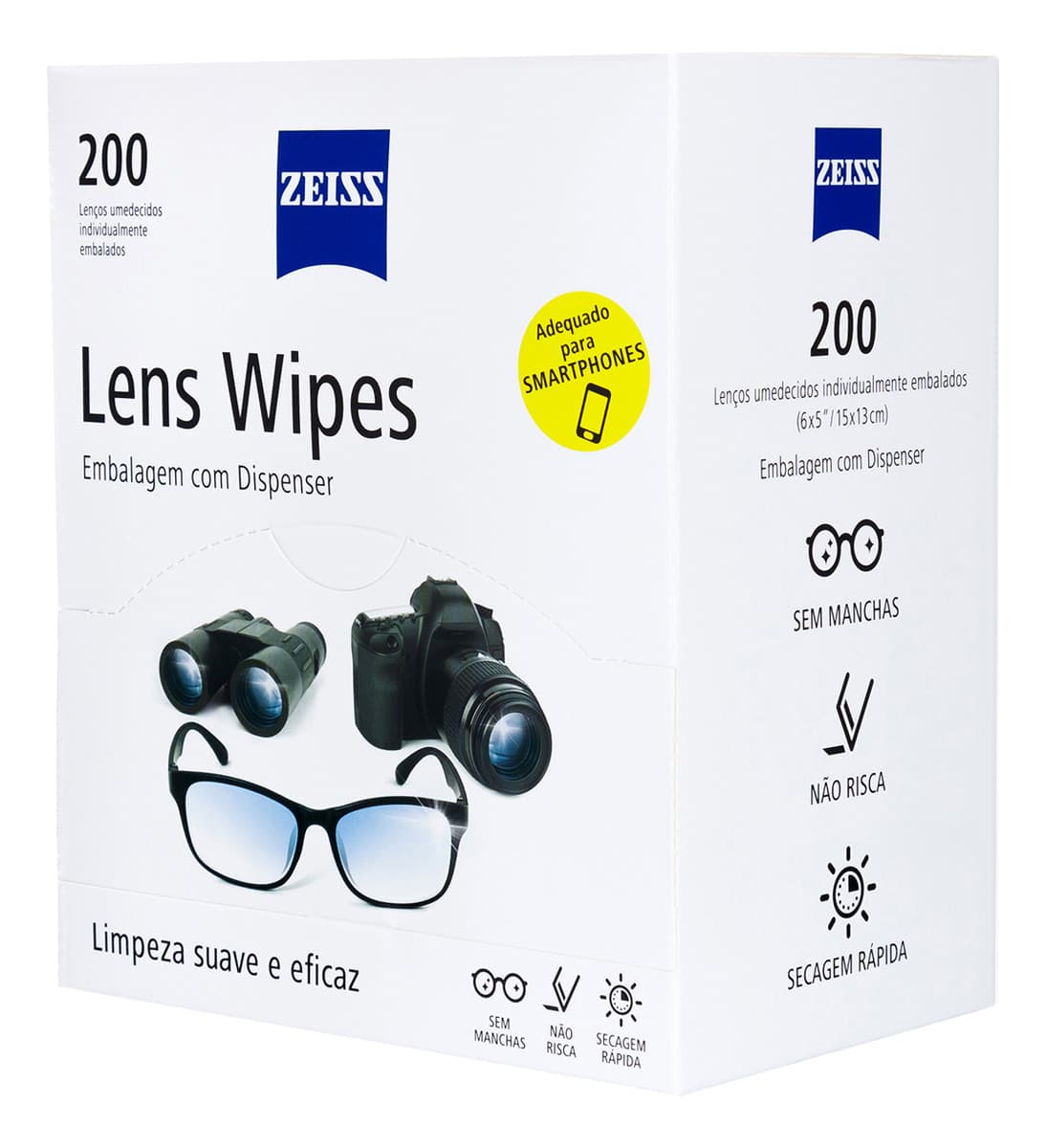 Lens Wipes Zeiss com 200 Lenços Umedecidos