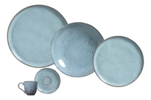 Aparelho de Jantar 30 Peças Porto Brasil Cerâmica Stoneware Azul Bio Breeze