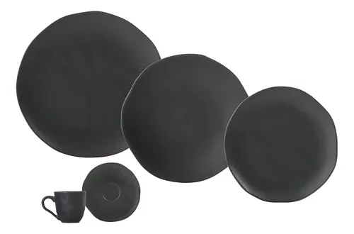 Aparelho de Jantar 30 Peças Orgânico Preto Matte Porto Brasil Liso