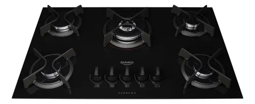 Cooktop 5 Bocas Dako Supreme com Mesa de Vidro e Tripla Chama Preto Bivolt 127/220v