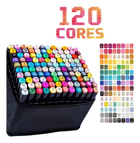 Conjunto Canetas Marcador Permanente Ponta Dupla 120 Cores
