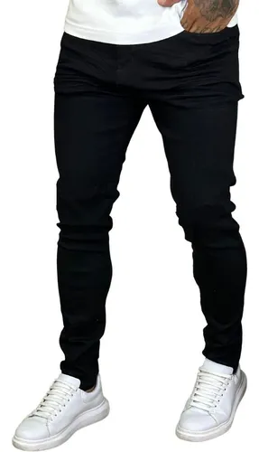 Calça Skinny Preta Masculina Jeans com Elastano Lycra Preto 42