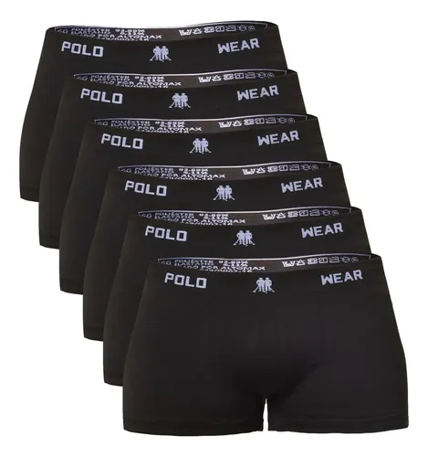 Kit 6 Cuecas Polo Wear Boxer Masculina Preta Preto Liso M