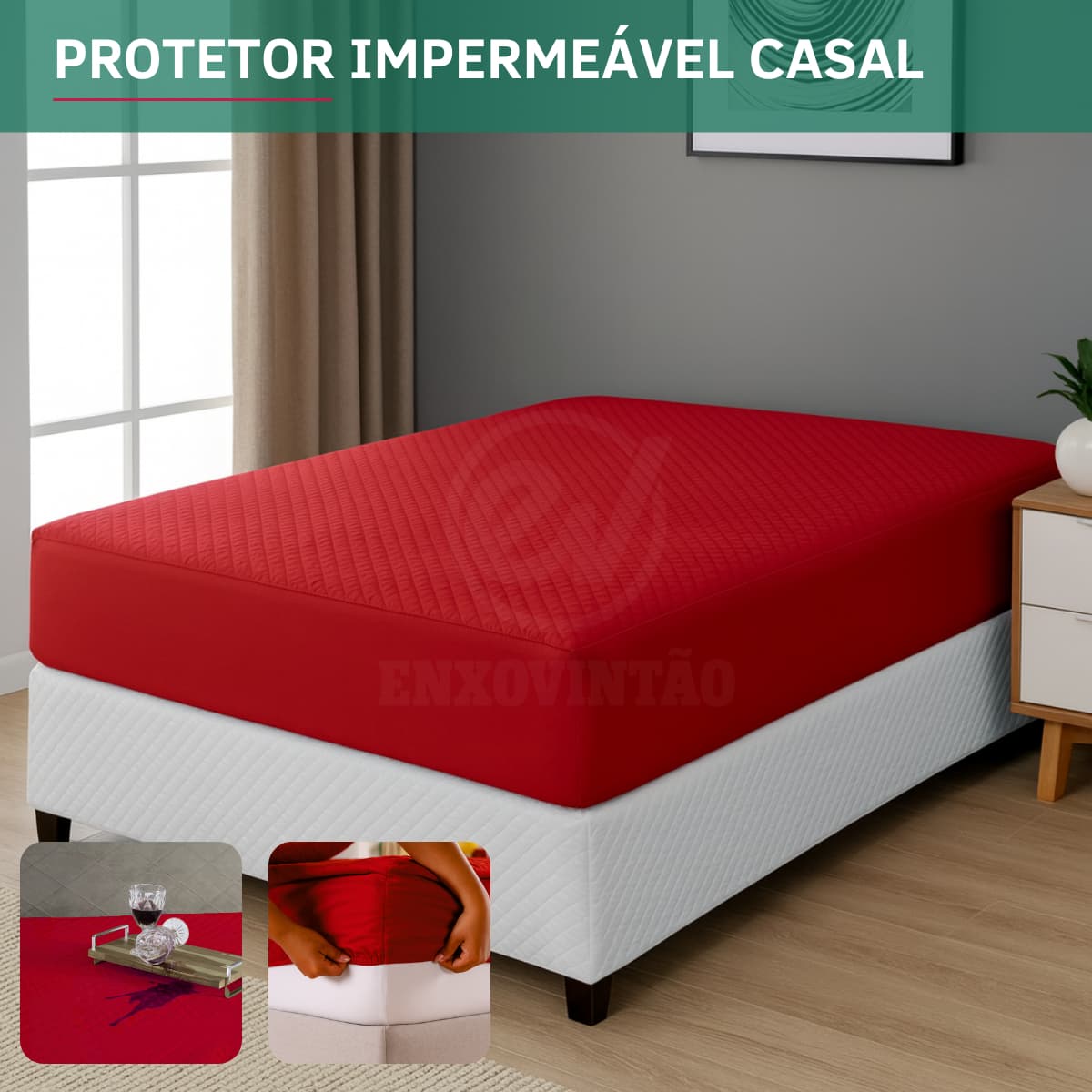Protetor de Colchão Impermeável Casal Matelado Antialérgico Antiácaro Toque Macio e Respirável Cor Vermelho Premium