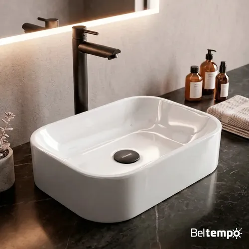 Cuba Pia de Apoio Sobrepor Retangular 37x27 Branca para Banheiro Lavabo Beltempo Bt-2010 Branco Brilhante