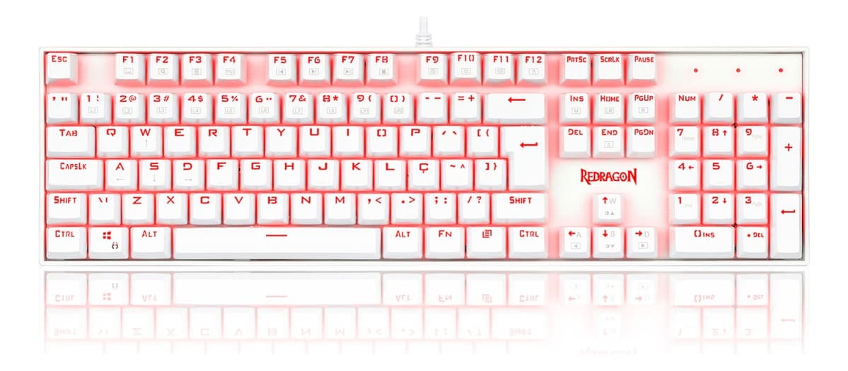 Teclado Redragon Mitra Qwerty Outemu Black Português Brasil Cor Branco com Luz Vermelho