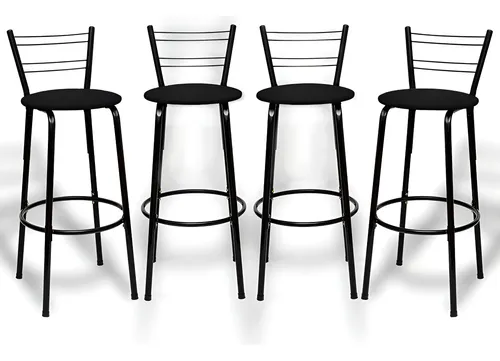 Kit 4 Banquetas Itagold Florida Top Alta Cozinha Americana Bar Balcão Alto Estrutura Preta Atlanta Cor Assento Preto 90cm