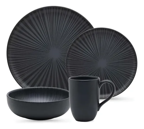 Aparelho de Jantar e Lanche 16 Peças Oxford Flat Ônix Preto Liso