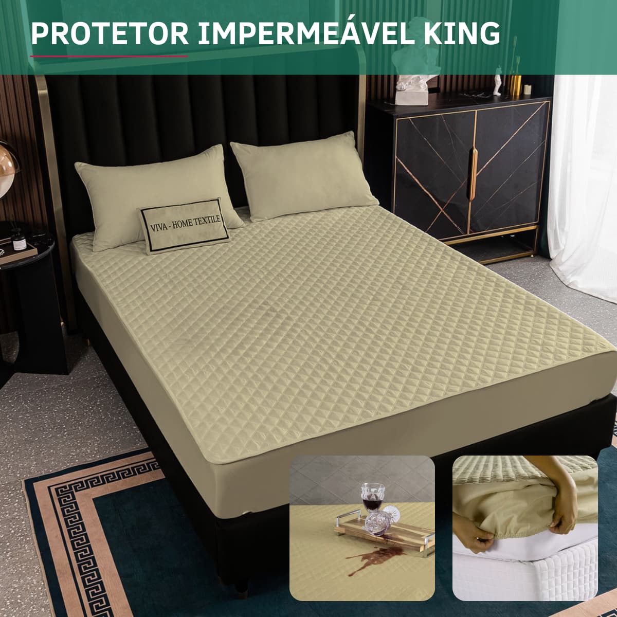 Capa Protetora de Colchão King Impermeável Matelado Antialérgica Antimofo Confortável Extra Macio e Silencioso Caqui