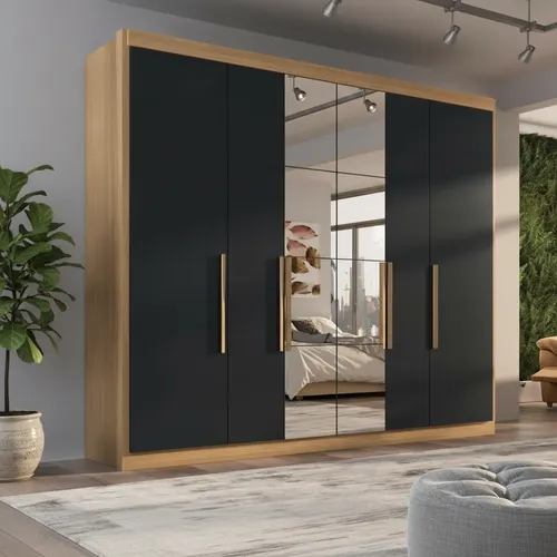 Guarda Roupa Casal Valencia 6 Portas 6 Gavetas com Espelho