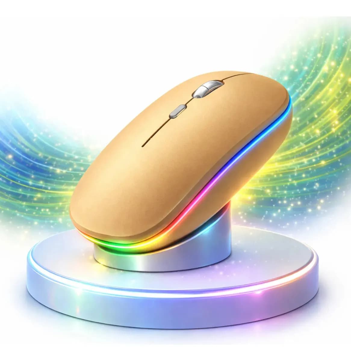 Mouse Sem Fio Recarregavel Rgb USB Adaptador Ergonômico Rosê