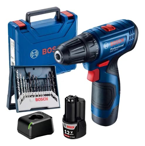 Parafusadeira Furadeira Bateria Gsr120-li com Kit 15 Brocas Bosch Azul 127/220v