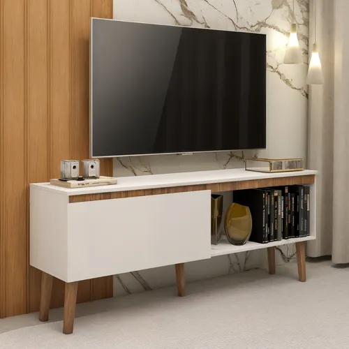 Rack para Tv Ate 55 Polegadas Retro Cor Branco 1 Porta Branco