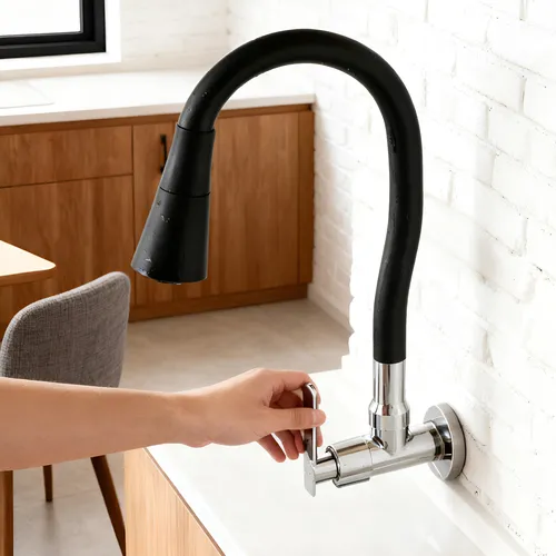 Torneira Gourmet Flexível Bancada Ou Parede Parede Preto