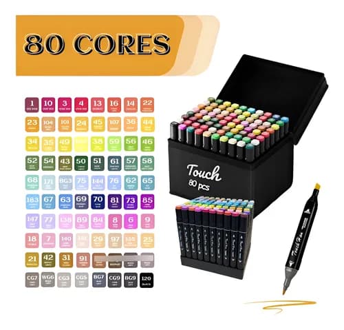 Conjunto de Canetas Marcador Permanente Ponta Dupla 80 Cores