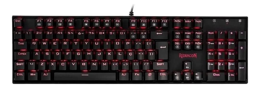 Teclado Redragon Mitra Qwerty Outemu Brown Português Brasil Cor Preto com Luz Vermelho
