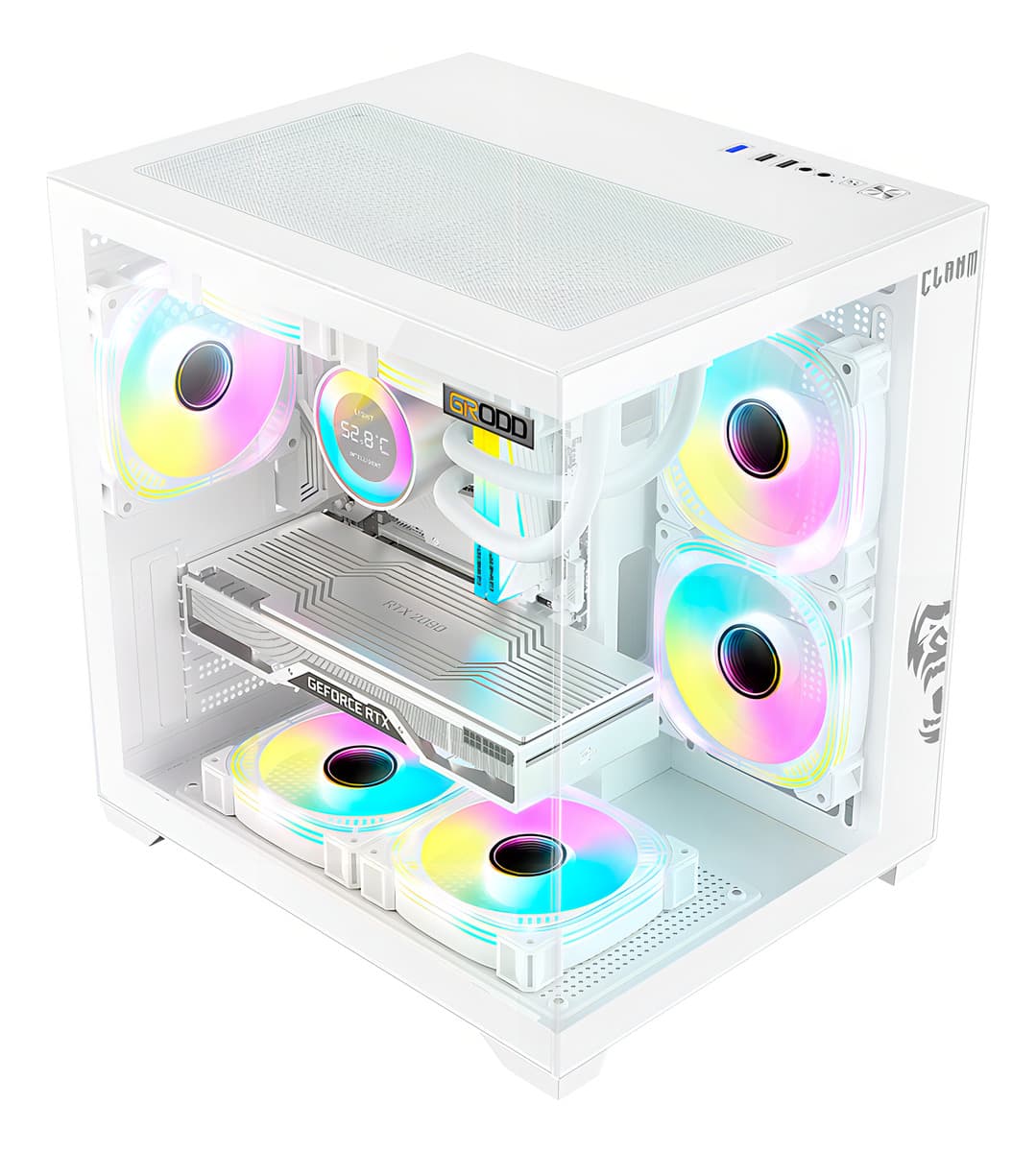 Gabinete Gamer Aquario Clanm Grodd Snow Lateral de Vidro Temperado Branco