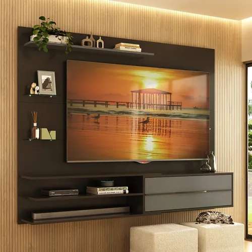 Painel para Tv Até 65 Polegadas Multimóveis Mp1064 Preto/grafite