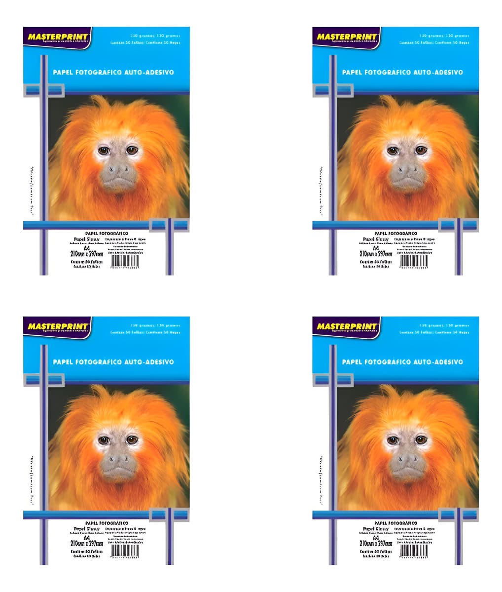 Kit de 4 Papel Fotográfico Adesivo A4 Glossy 130g 200 Fls Masterprint Cor Branco