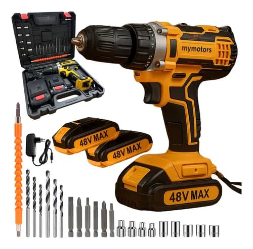Parafusadeira Furadeira 48v Profissional 2 Baterias Sem Fio Amarelo 127/220v 60 Hz