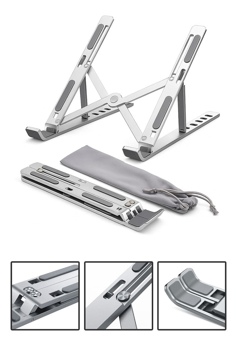 Base Suporte para Pc Notebook Alumínio Portátil Articulado Dobrável Tablet Laptop Mesa Davely Cor Prateado