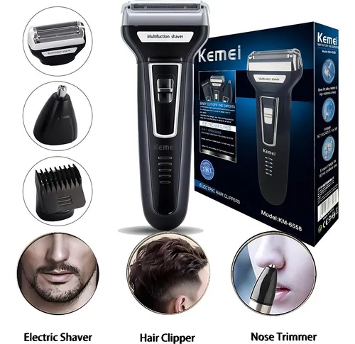 Barbeador e Cortador de Cabelo 3 em 1 Kemei Km-6558 Preto 127/220v