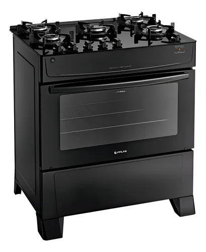 Fogão Atlas 5 Bocas Preto Mônaco Top Glass com Acendimento Automático 127/220v