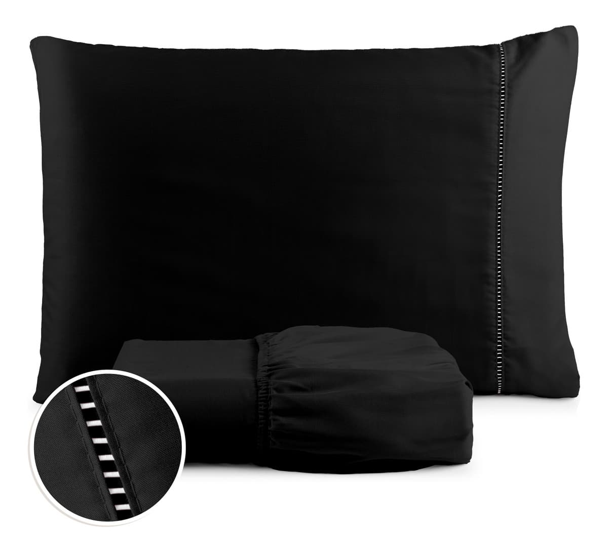 Jogo Lençol 2 Peças Solteiro Hipercal 400 Fios Leve Luxo Preto Liso