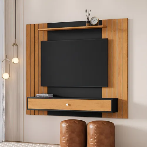 Estante Livro Painel Ripado para Tv 43 Polegadas Berlim com Gaveta Casa Jd Preto/ripado Nova Decor