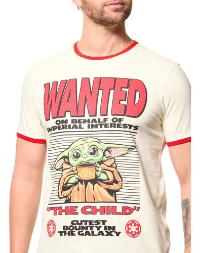 Camiseta Casual Unissex Wanted Yoda em Algodão Disney Creme Disney Iii G Estampa Localizada