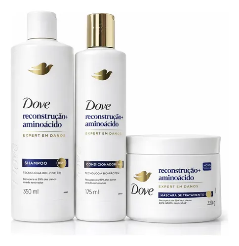Kit Dove Shampoo Condic Máscara Reconstrução 99% Menos Danos