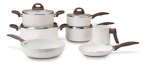 Jogo de Panelas 7 Peças Brinox Ceramic Life Vanilla Baunilha